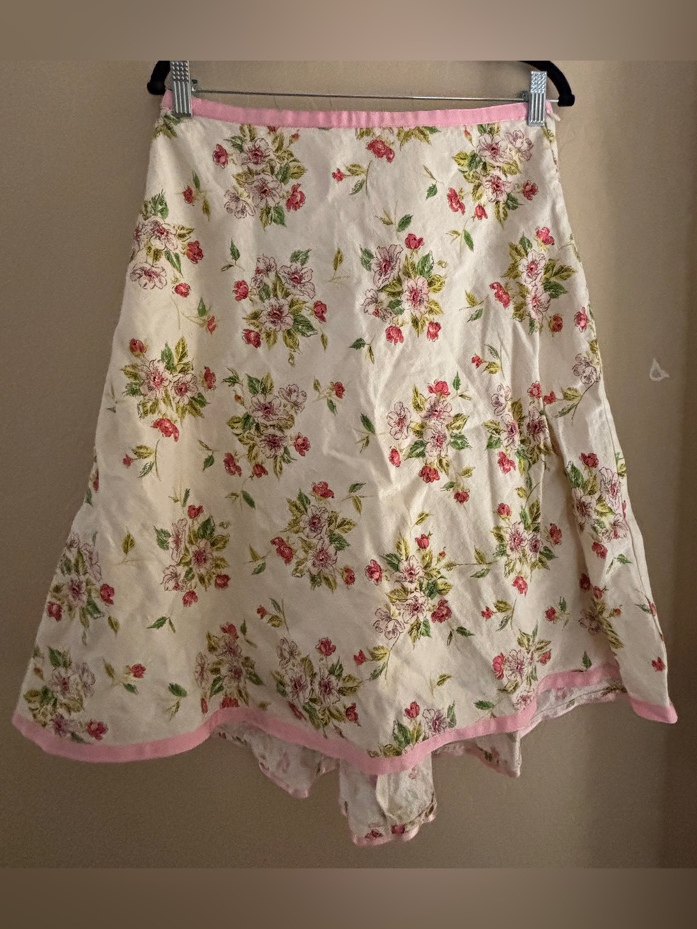 Sundance Cream Floral A-Line Linen Skirt with Pink Trim ~ Women’s 8